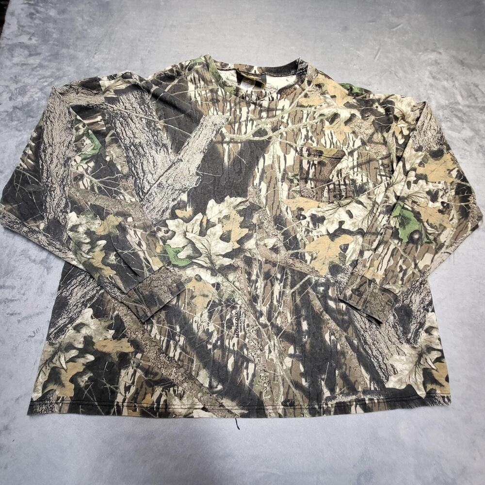 Vintage NWTF Shirt Mens 3XL Mossy Oak Camo Long Sleeve Chest Pocket Made USA